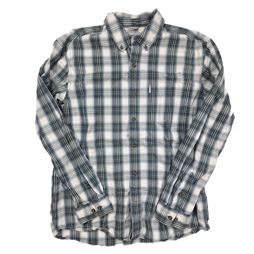 Carhartt Relaxed Fit Green Blue Plaid L/Sleeve Button Down Shirt Men's Size L
